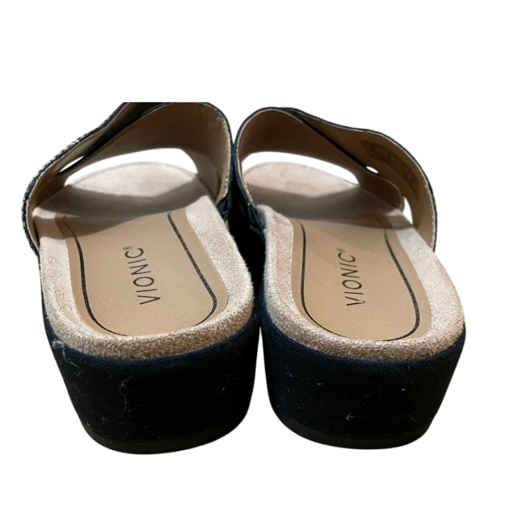 Vionic Women's  Hayden Black Snake Skin Leather Criss Cross Slide Sandal 8 - Picture 4 of 8